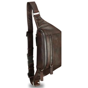 Imagem de Pochete de couro genuíno para mulheres e homens vintage bolsa de cintura de couro verdadeiro bolsa de quadril bolsa tiracolo, Café, 38.5x9x11.5cm / 15.15x3.54x4.52 inches (L*W*H), Vintage