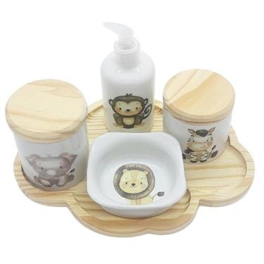 Imagem de Kit higiene bebê 5 peças Safari - Bandeja Nuvem - 102.10 - Genérico