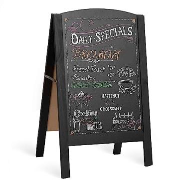 Imagem de Ilyapa Placa de calçada de quadro-negro A-Frame – 50,8 x 76,2 cm, placa de sanduíche dobrável superior arredondada – Placa de giz preta resistente para exibição de menu sanduíche para restaurante, negócios ou casamentos