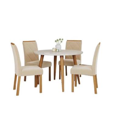 Imagem de Sala De Jantar Mesa Dani 110cm Vidro Off White 4 Cadeiras Fernanda Est