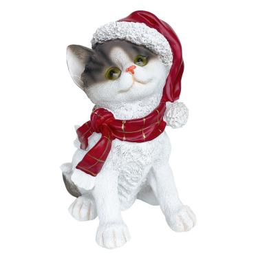 Imagem de Escultura Gato Sentado com Gorro e Cachecol Natalino 21cm