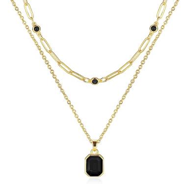 Imagem de Secroma Colares em camadas de ouro para mulheres, colar de cristal banhado a ouro 18 k, clipe de papel, gargantilha verde esmeralda, joia para mulheres presentes, One size, Cristal, Zircão