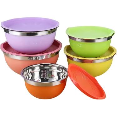 Imagem de Conjunto De 5 Bowls Tigelas De Inox Coloridos Com Tampa