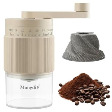 Imagem de Mongdio Moedor de grãos de café manual portátil com 35 configurações de moagem, moedor de café manual, moedor de café cônico, perfeito para casa e ao ar livre, branco