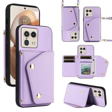Imagem de Dibosom Capa carteira de luxo para Motorola Edge 50 Ultra/Moto X50 Ultra com bolsa flip fina e alça de ombro, suporte para cartão de crédito, acessórios para celular Edge50 50 Ultra 2024 roxo