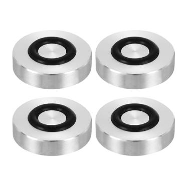 Imagem de uxcell Rosca M8 25 mm / 1" diâmetro 8 mm espessura alumínio círculo disco disco adaptador superior 4 peças redondo sólido mesa pés almofada placa hardware com anel de borracha antiderrapante