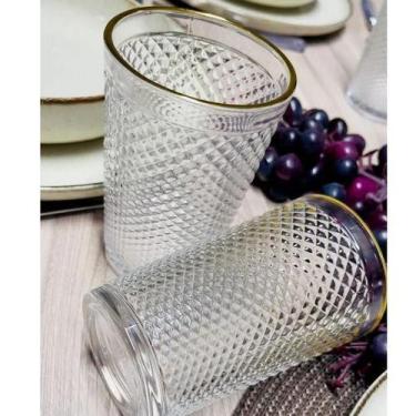 Imagem de Jogo 6 Copos Imperial Style de Vidro 350ML - GAMMA, Borda Dourada