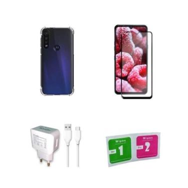 Imagem de Kit Capa Reforçada Moto G8 Plus + Pel 3D + Carregador Turbo - Yellow C