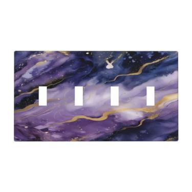 Imagem de Wpshijia Placa decorativa para interruptor de luz, abstrata, roxo, dourado, mármore, textura, 4 grupos, placa de parede grande, quadriciclo, interruptor, placa jumbo para banheiro, cozinha, decoração