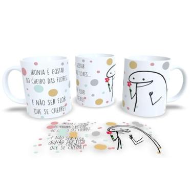 Imagem de Caneca de Porcelana Personalizada Bolinhas Frases Divertidas e Deboche (Ironia é gostar do cheiro das flores)