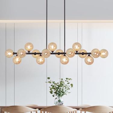 Imagem de Kwpcvz Lustres Para Sala De Jantar Grandes Luzes Pendentes Ilha De Cozinha Lustre Linear Lustre Moderno Luminária Para Sala De Jantar Lustres Sputnik Com Lustre Globo De Vidro Âmbar 55 Pol.