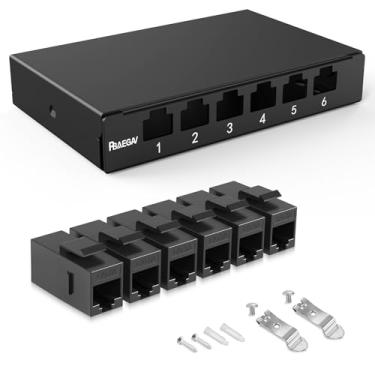 Imagem de PBAEGAV Patch Panel 6 portas 0,5U com conector Keystone Cat6A em linha 【listado na CE】 Suporte STP 10 polegadas para Cat6A, Cat6, Cat5e (com conector Keystone Cat6A blindado)