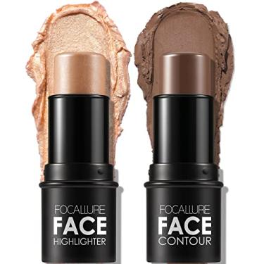 Imagem de FOCALLURE 2 Peças De Bastão De Contorno De Creme Mineral, Iluminador Hidratante E Caneta Bronzeadora, Lápis Antiaderente Para Iluminar E Sombrear O Rosto, Iluminador Facial De Longa Duração E Desliz