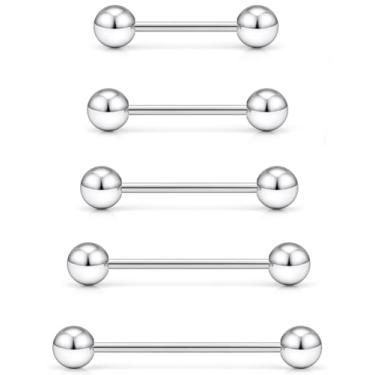 Imagem de Hnxnskt Anéis de língua, aço cirúrgico, piercing de língua, joias para mulheres e homens, 16G, 14G, barra reta, anéis de língua, esferas de 6 mm, Metal, aço inoxidável