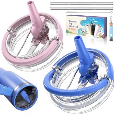 Imagem de Lanyioud Pacote com 2 tampas de canudo flip de 1,134 g para Stanley Quencher, tampa à prova de vazamento, transparente, reutilizável à prova de derramamento para copo Stanley Tumbler