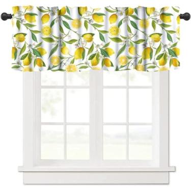 Imagem de Cortinas de verão com estampa de limão, arte de frutas em aquarela, flores frescas, rústicas, cortinas de janela para cozinha, 137 x 45 cm