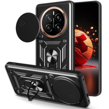 Imagem de Ysnzaq Capa Armor para Honor Magic7 Pro 5G, capa de proteção resistente à prova de choque de grau militar com suporte e capa de lente de câmera deslizante para Honor Magic7 Pro 5G SJ preta