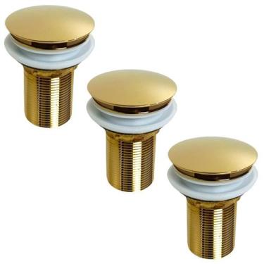 Imagem de kIT 03 Válvula Ralo Click 1.1/4 Metal P/ Pia e Cuba Dourada - Montelar
