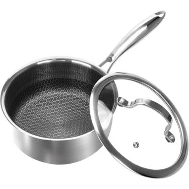 Imagem de Panela de aço inoxidável de 1 litro com tampa, panela antiaderente de favo de mel, revestimento ecológico sem PFOA, compatível com todos os cooktops, perfeita para leite, sopa, aveia e comida de bebê,