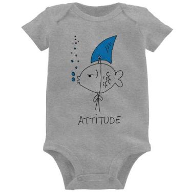 Imagem de Body Bebê Atitude Peixe Tubarão - Foca na Moda, Cinza, G
