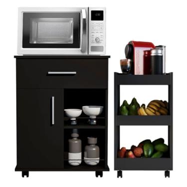 Imagem de Conjunto Balcão Para Microondas e Fruteira com Rodinha Multiuso Móveis Bonatto