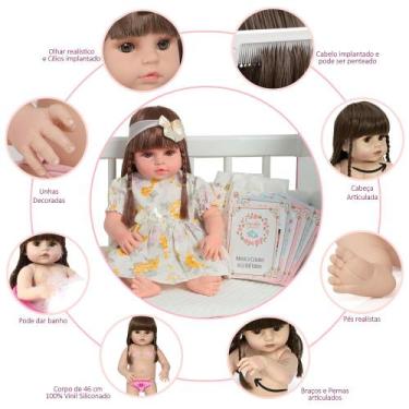 Imagem de Boneca Reborn Recém Nascida Fofinha 46cm Pode Dar Banho - Cegonha Rebo