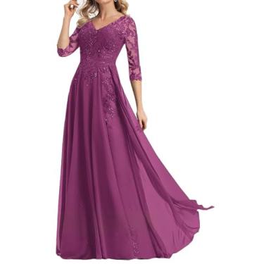 Imagem de Vestidos de chiffon com lantejoulas para mãe da noiva para casamento, apliques de renda, decote em V, manga curta, vestidos de noite para mulheres, Orquídea, 25 Plus Size