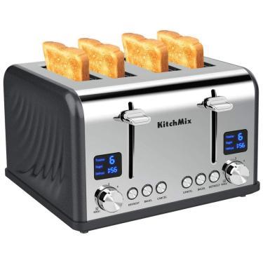 Imagem de KitchMix Torradeira de 4 Fatias com Temporizador LCD, 1650W, 110V, Vermelha