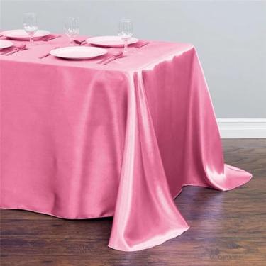 Imagem de Toalha de mesa retangular de cetim, capa de sobreposição de mesa, festa, feriado, jantar, casamento, decoração de banquete (145x335cm/ouro rosa)