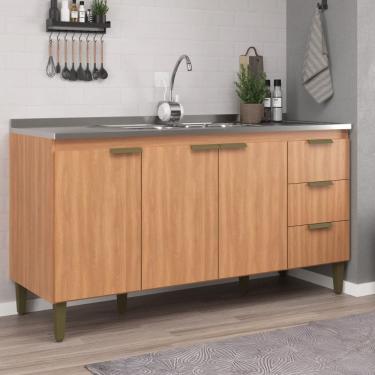 Imagem de Balcão de Pia 3 Portas 3 Gavetas 160cm sem Pia Sara J Carvalho