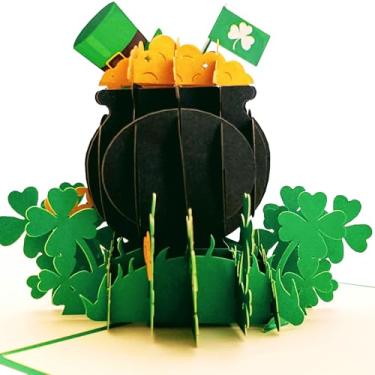 Imagem de iGifts And Cards Cartão pop up de chapéu de duende em pote de ouro 3D - Cartão de Dia de São Patrício, legal, exclusivo, irlandês, verde, quatro folhas, St. Paddy's, celebração, trevo, boa sorte
