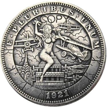 Imagem de Copy 1921 U.S Hobo Morgan Coin Giant Woman Naked Nude Planes Building Giantess Silver Plated Replica Commemorative