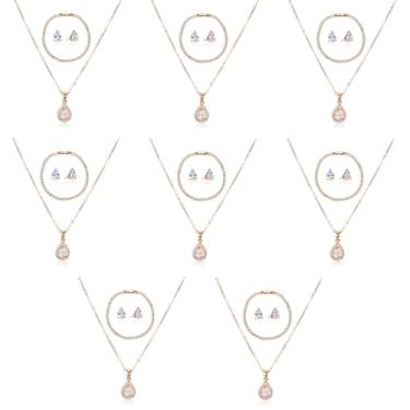 Imagem de ZHUWE Conjunto de joias de dama de honra, presente para festa de casamento, pingente de gota de cristal de zircônia cúbica, brinco e pulseira de tênis, banhado a ouro/rosa dourado/prata, Cobre,