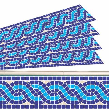 Imagem de Kit 24 Adesivos Piscina Borda Ladrilho Mosaico Entrelaçado Azul 100x30