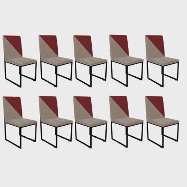 Imagem de Kit 10 Cadeira Office Stan Duo Sala de Jantar Industrial Ferro Preto Corino Bege e Vermelho - Ahz Móveis