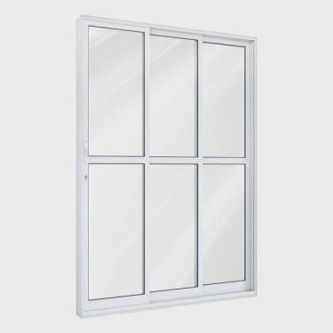 Imagem de Porta de Alumínio de Correr 215x150cm 2 Folhas 1 Fixas com Vidro Lucasa Ideale