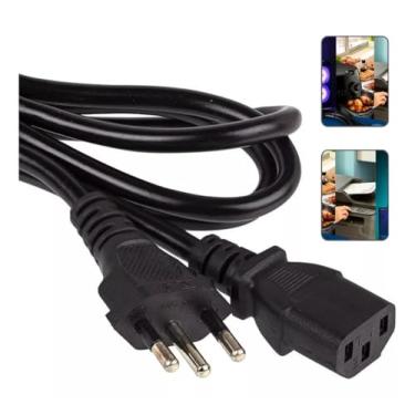 Imagem de Cabo De Força Energia Preto Novo Tripolar Padrão Brasileiro 3 Pinos 1,5 Metros - Ideal Para Computador, PC, Monitor, Impressora, Fonte e Eletrodomésticos