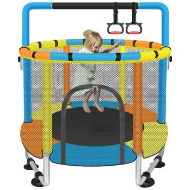 Imagem de Cama Elástica Infantil com Rede de Segurança e Barras de Ginástica para Crianças de 1 a 8 Anos, SZBOB, Azul