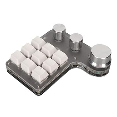 Imagem de Asixxsix Teclado Bluetooth sem fio, 9 teclas, 3 botões programáveis RGB LED retroiluminado mecânico para jogos, mini teclado macro personalizado com cabo de carregamento USB para trabalhar (branco)