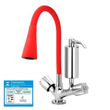 Imagem de Torneira Gourmet Cozinha Filtro Cone 2 Jatos Vermelha C50 - Furkin