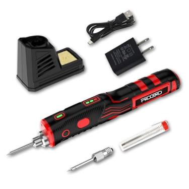 Imagem de FrogBro Kit de ferro de solda sem fio de 11 W 2500 mAh, upgrade máximo de 520 °C, aquecimento rápido, portátil, USB, recarregável, ferro de solda de alta capacidade com sensor de toque e holofote LED