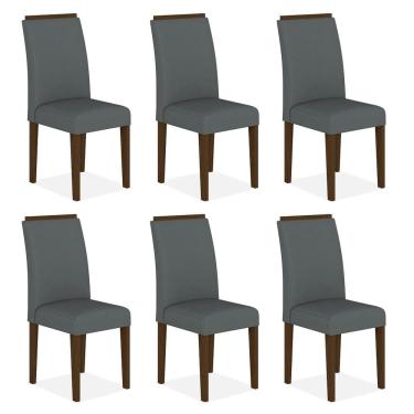 Imagem de Kit 6 Cadeiras Estofadas Londres Imbuia/cinza - Moveis Arapongas