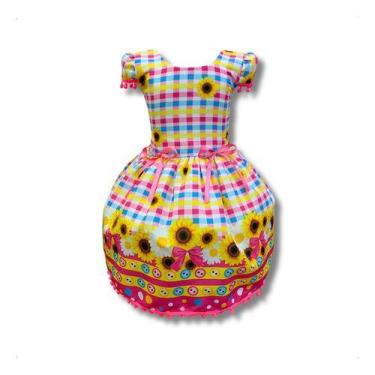 Imagem de Vestido Infantil Temático Junina Xadrez C/ Girassol Caipira - Pequenos