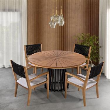 Imagem de Cadeira de Jantar com Braços Linha Tune Verniz Mel/Corda Preta