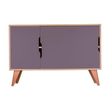 Imagem de Aparador Buffet Retrô com 3 Portas Murano Carvalho e Cinza Claro