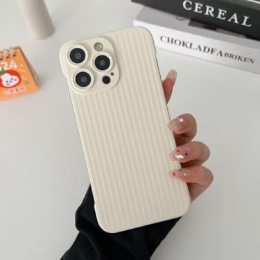 Imagem de Capa de telefone sem moldura listrada ondulada para iPhone 15 13 14 12 Pro Max Plus Matte Candy Hard Plastic Cover, branco antigo, para iPhone 14