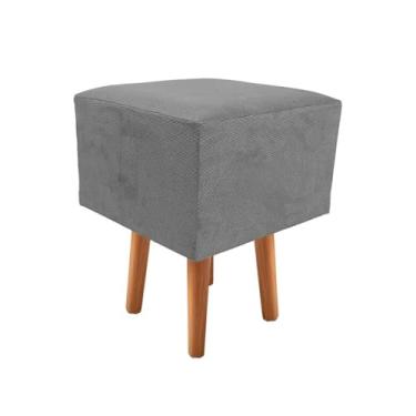 Imagem de Banquetas Puff Retrô Pé Madeira Pinus 35x35 Sued Retangular Banquinho Escrivaninha(Cinza)