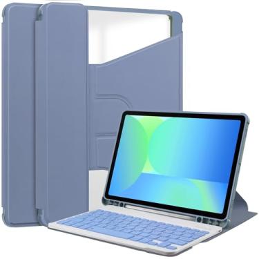Imagem de Capa com teclado compatível com Samsung Galaxy Tab S10 FE 2025 de 10,9 polegadas (modelo SM-X520/SM-X526) com suporte para S Pen, suporte giratório, capa inteligente para tablet com função de hibernaç