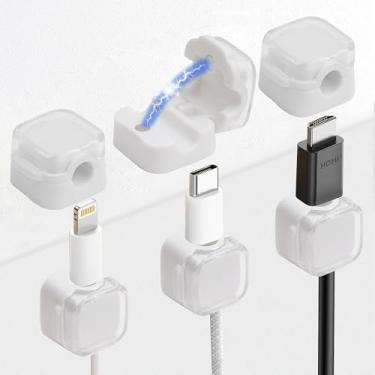 Imagem de GMMA 6 clipes de gerenciamento de cabos para casa, escritório, mesa, cabo, organizador, acessórios, carregador, USB, organizador de fios, suporte para mesa de cabeceira automotivo (branco)