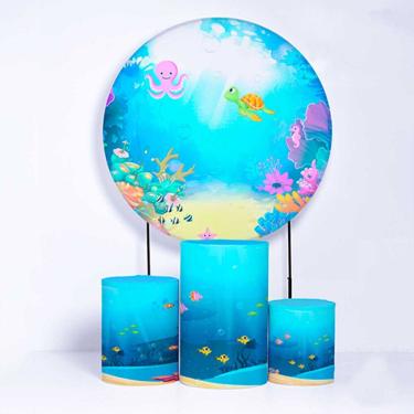 Imagem de Kit Painel de Festa Redondo de 1,50m e Trio de Cilindros Fundo do Mar - Fera Print